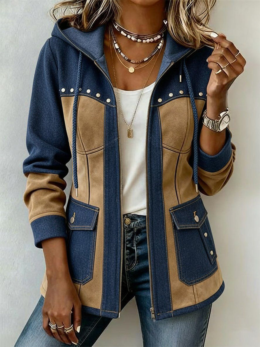 Penelope | Women Hooded Contrast Panel Zip Utility Jacket