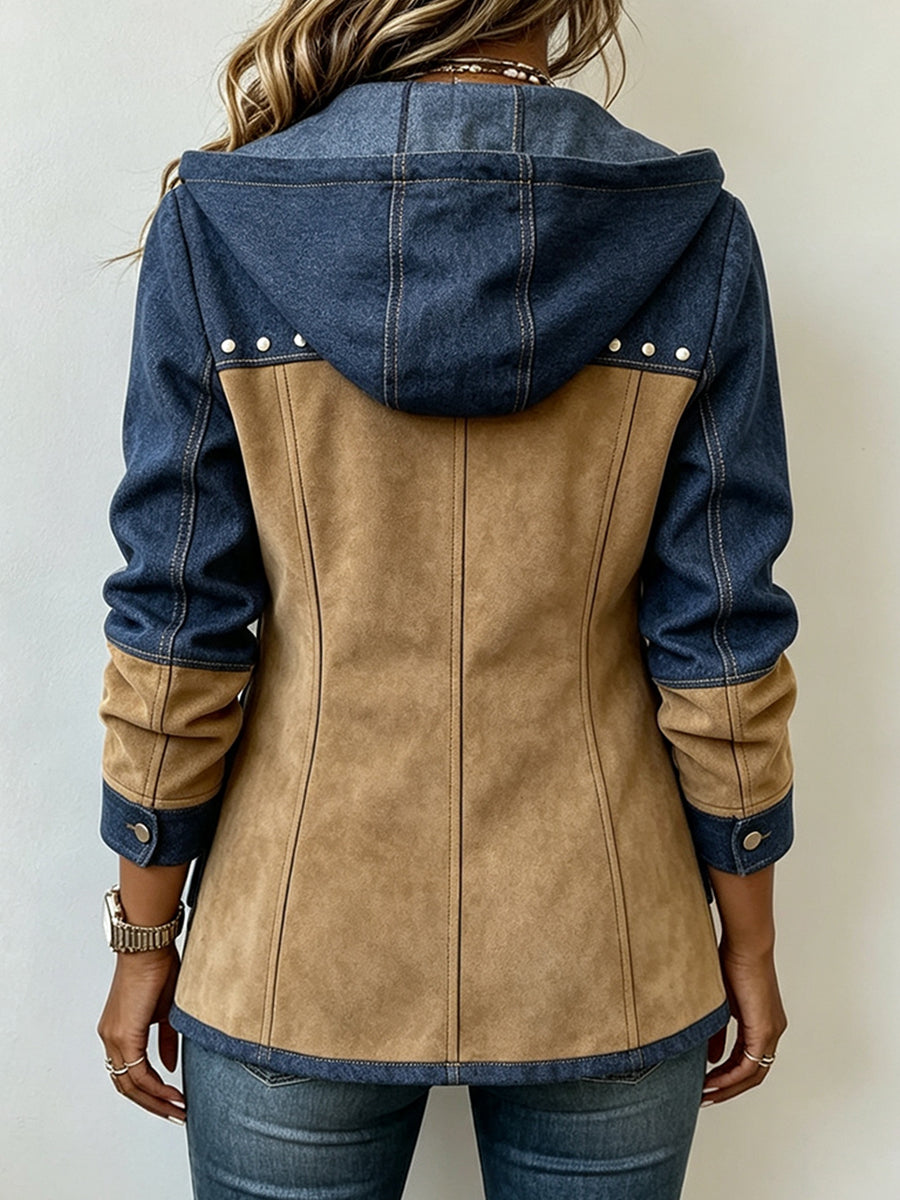 Penelope | Women Hooded Contrast Panel Zip Utility Jacket