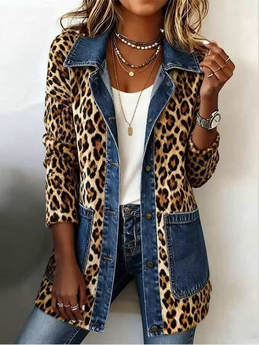 Grace | Women Leopard Print Contrast Button Front Jacket