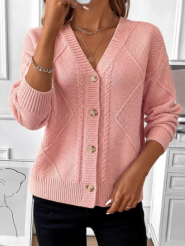 Hattie | Vintage Cable Knit V-Neck Button Cardigan