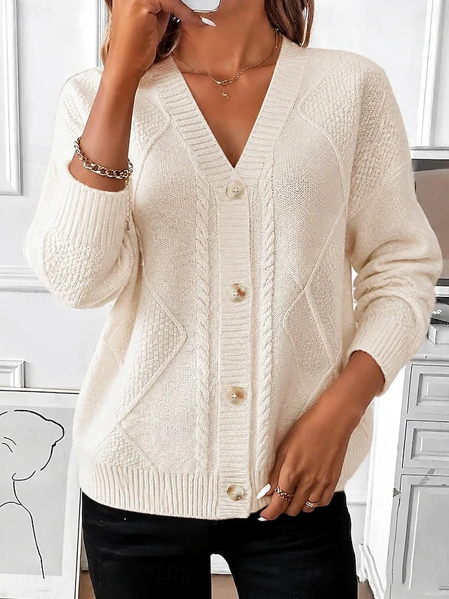 Hattie | Vintage Cable Knit V-Neck Button Cardigan