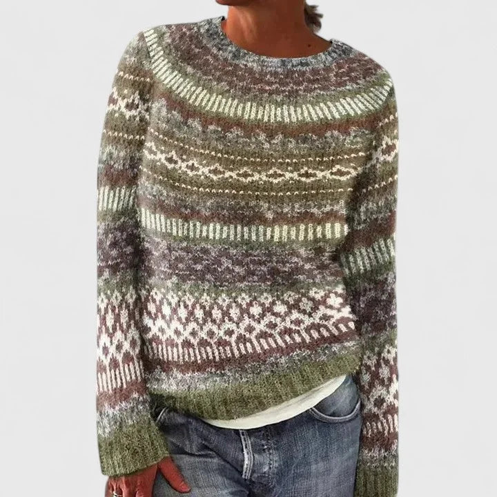 Margot | Women Fair Isle Pattern Crewneck Pullover Sweater