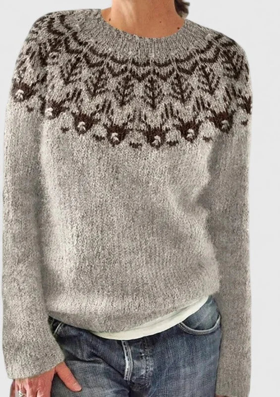 Margot | Women Fair Isle Pattern Crewneck Pullover Sweater