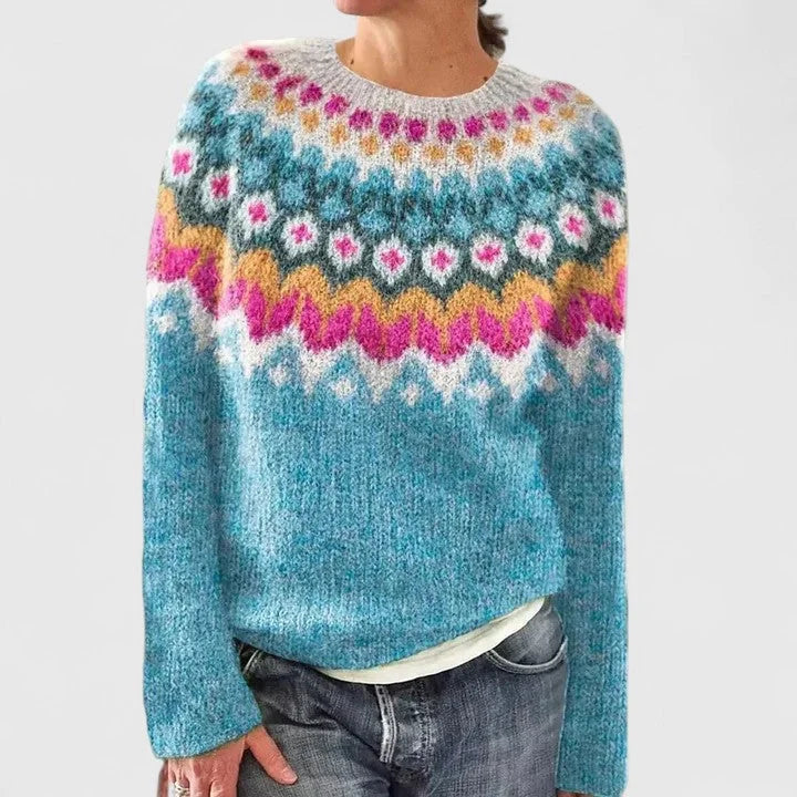 Margot | Women Fair Isle Pattern Crewneck Pullover Sweater