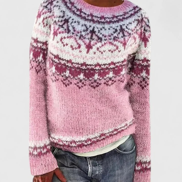 Margot | Women Fair Isle Pattern Crewneck Pullover Sweater