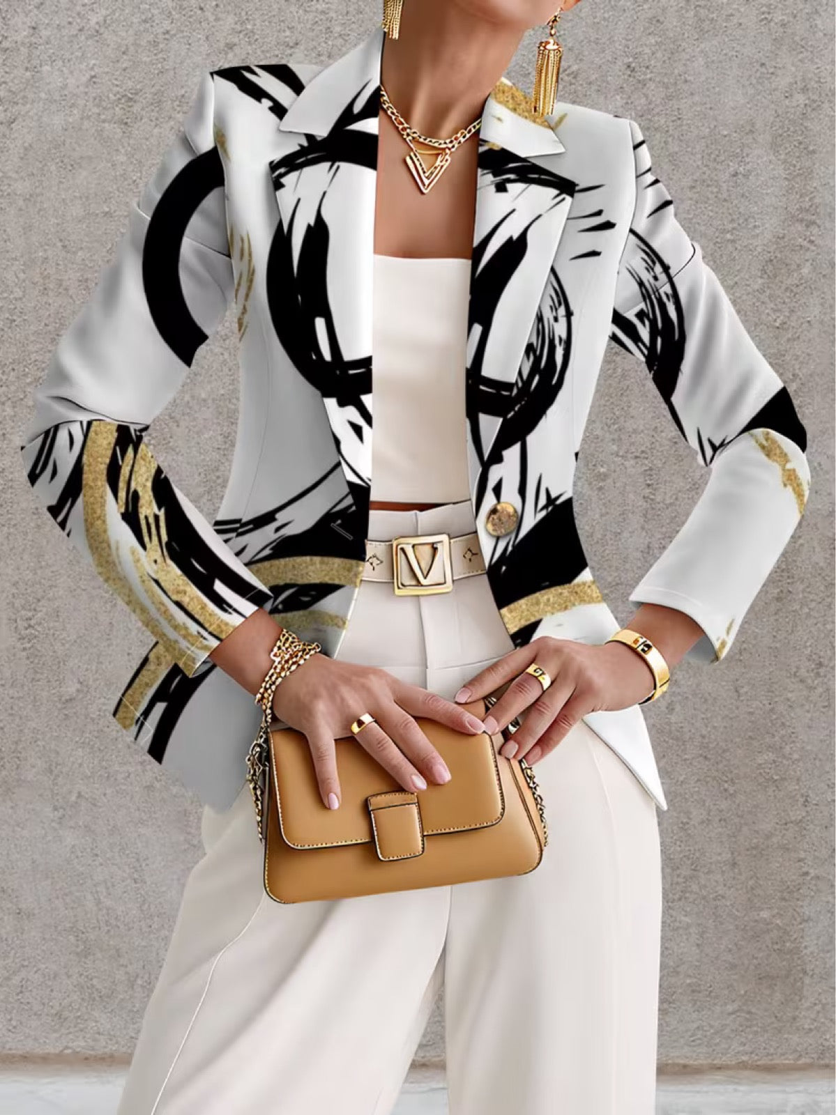 Sienna | Women Abstract Print Tailored Button Blazer