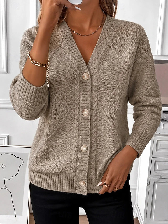 Hattie | Vintage Cable Knit V-Neck Button Cardigan