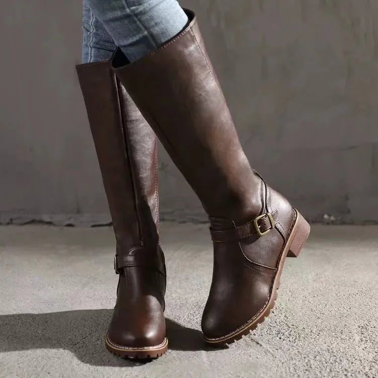 Victoria | Women Tall Knee High Buckle Strap Zip Boots