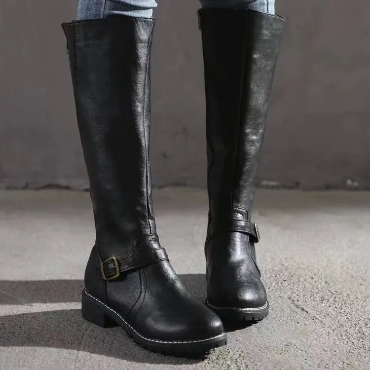 Victoria | Women Tall Knee High Buckle Strap Zip Boots