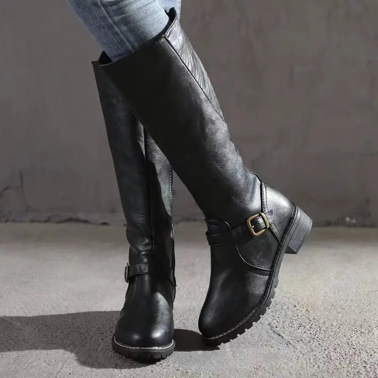 Victoria | Women Tall Knee High Buckle Strap Zip Boots
