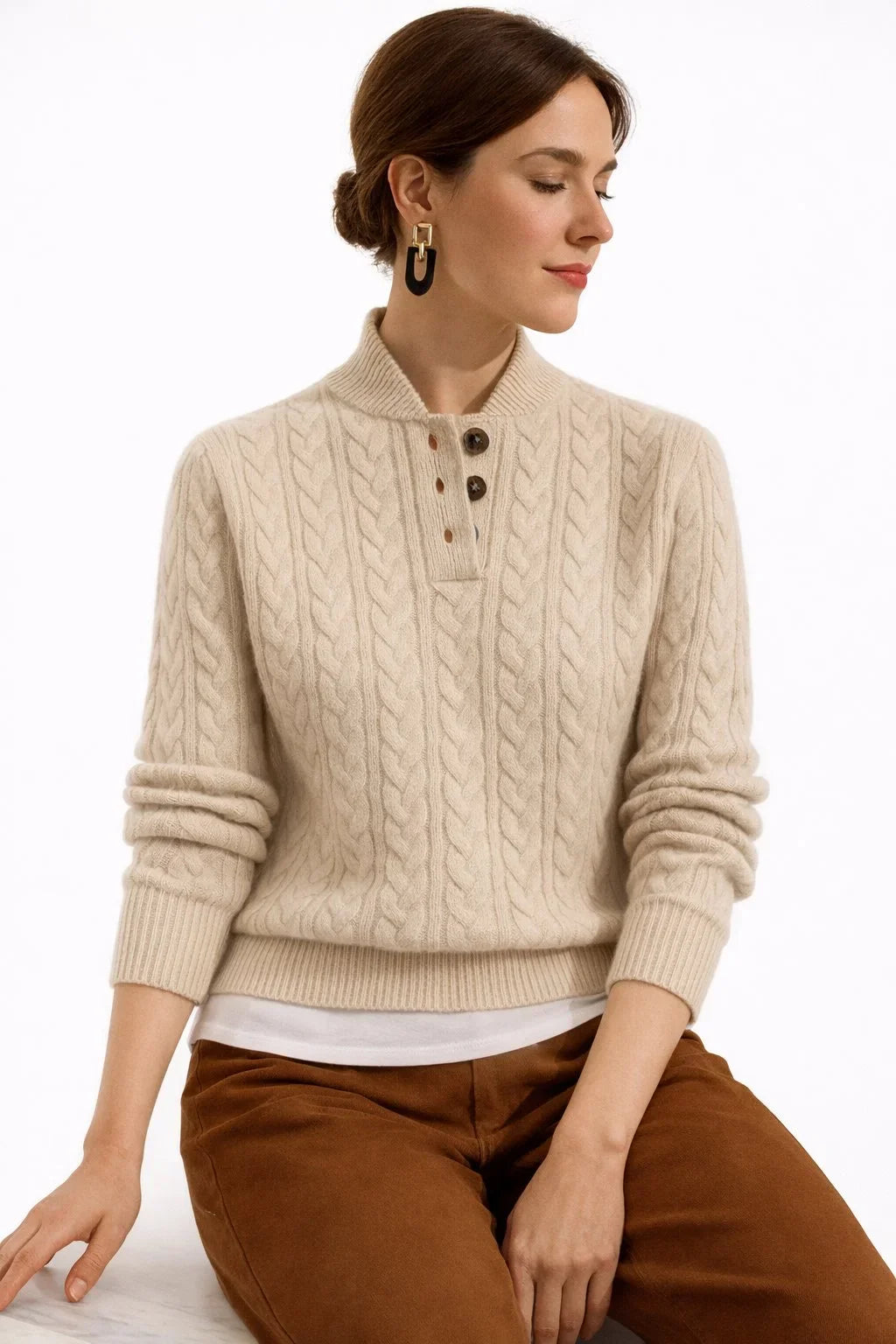 Eleanor | Cable Knit Button Pullover