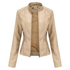Ione stand-collar moto jacket, front view