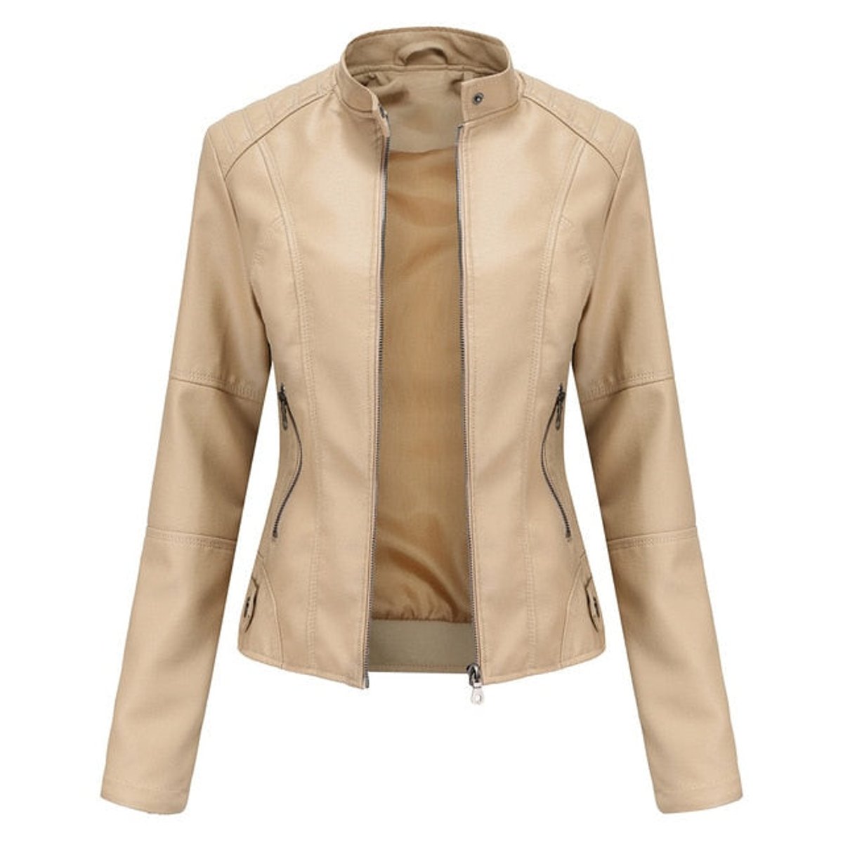 Ione stand-collar moto jacket, front view