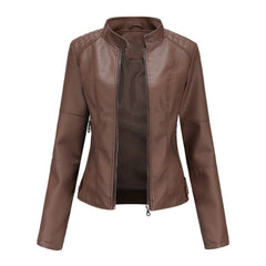 Ione stand-collar moto jacket in Brown