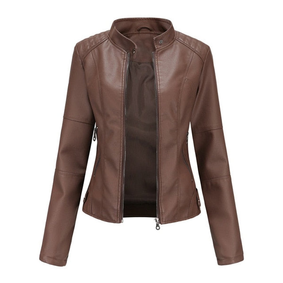 Vivienne | Women Stand Collar Zip Front Fitted Jacket