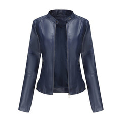 Ione stand-collar moto jacket in Blue