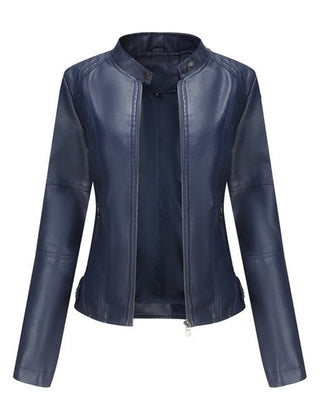 Ione stand-collar moto jacket in Blue