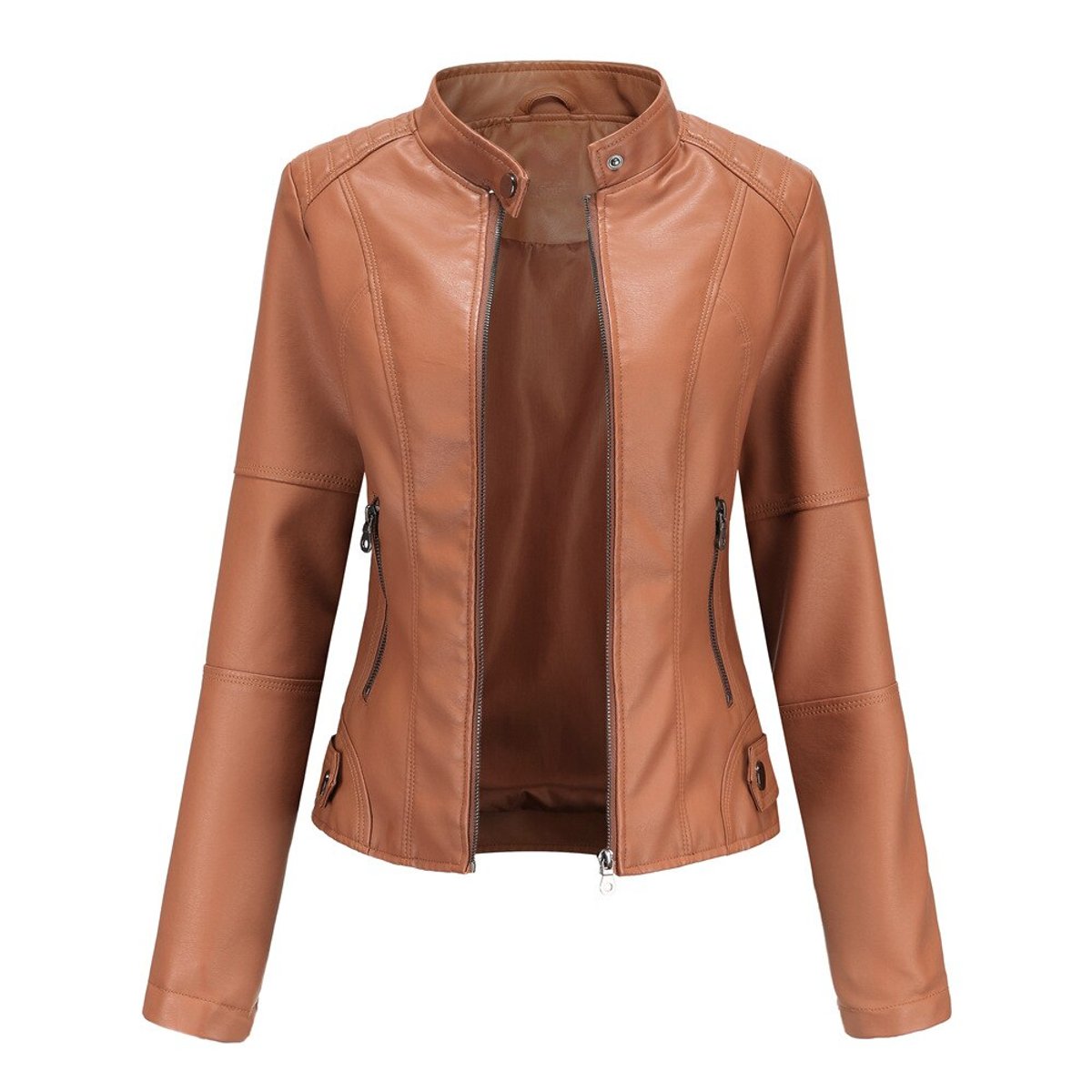 Vivienne | Women Stand Collar Zip Front Fitted Jacket