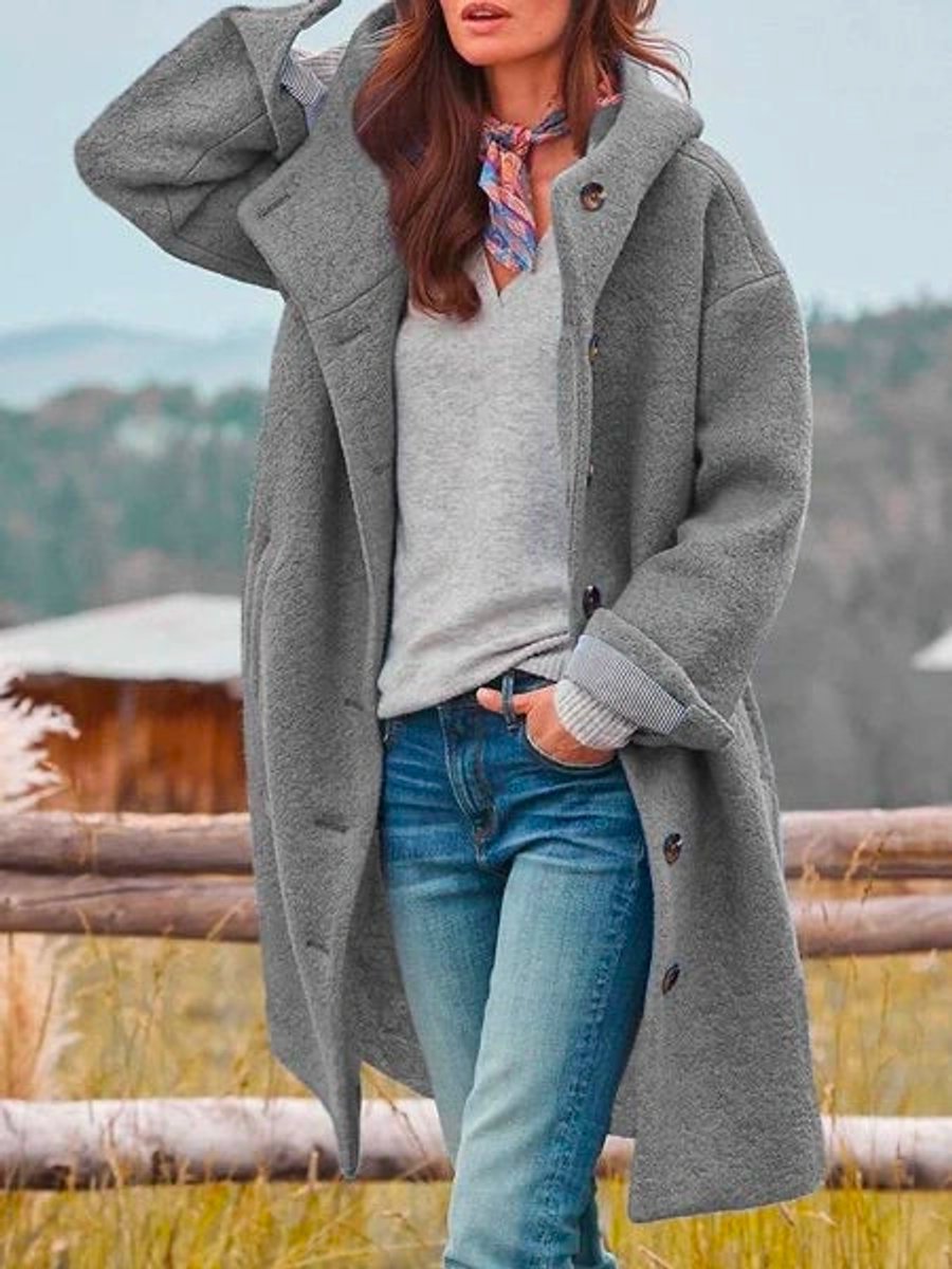 Audrey | Women Longline Hooded Button Front Coat