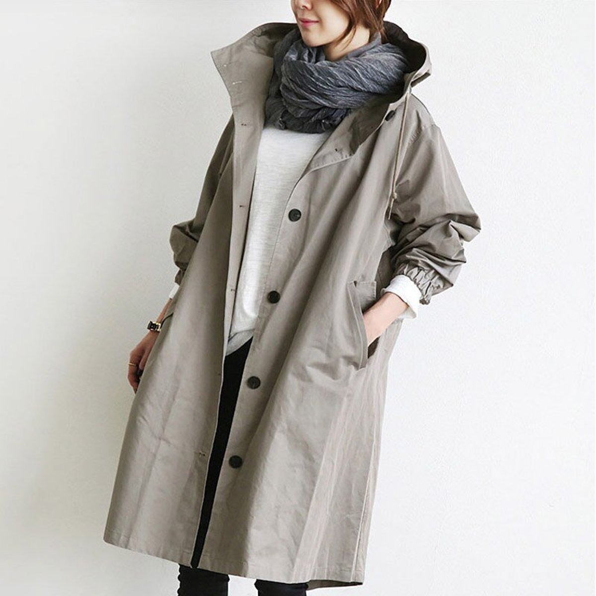 Beverley | Hooded Button Front Long Coat