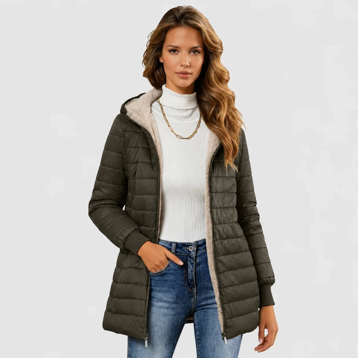 Eleanor | Women Quilted Hooded Zip Puffer Jacket