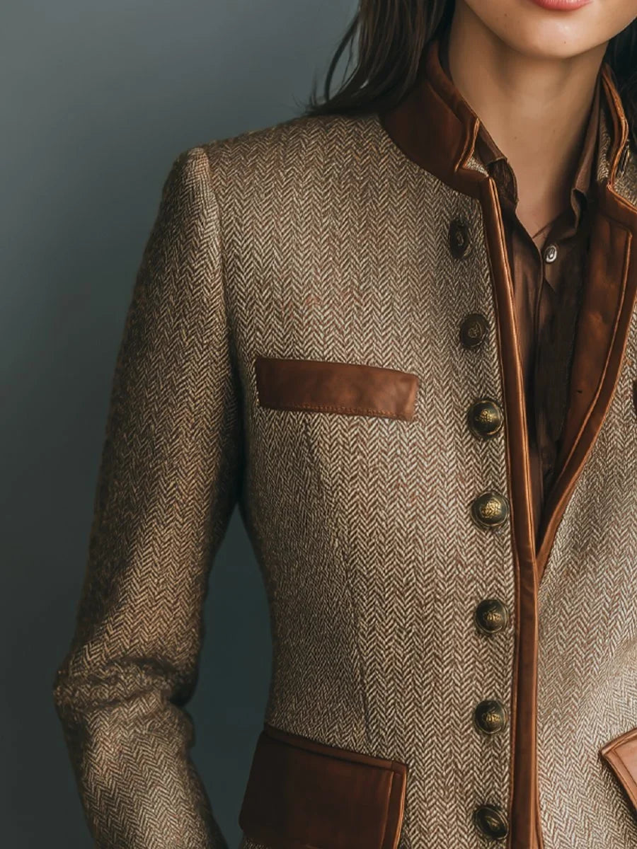 Sophia | Women Herringbone Button Front Tailored Jacket
