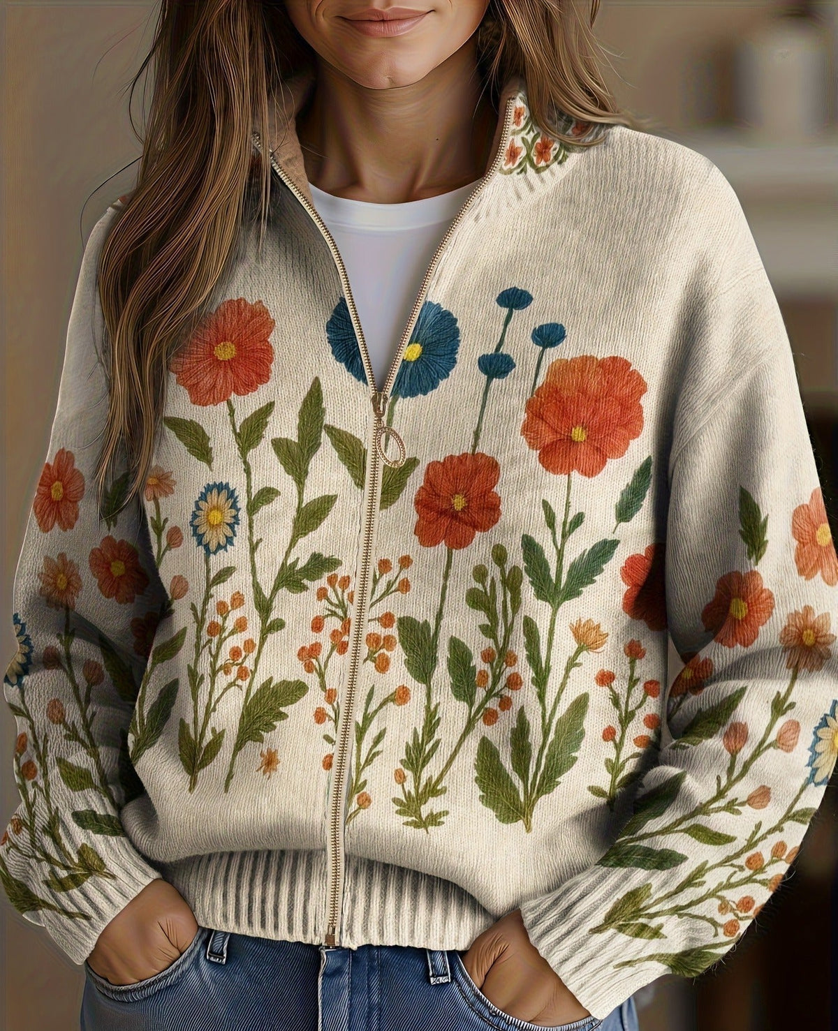Isabelle | Women Floral Zip Cardigan